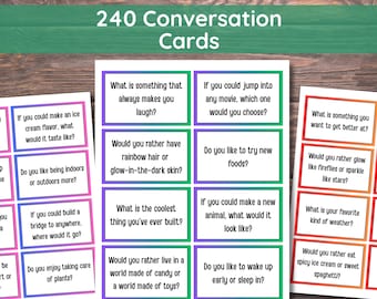 240 Conversation Cards, Conversation Starters, Trip Conversation Cards, Kids Icebreaker Starter Cards, Icebreaker Game, Icebreaker Questions