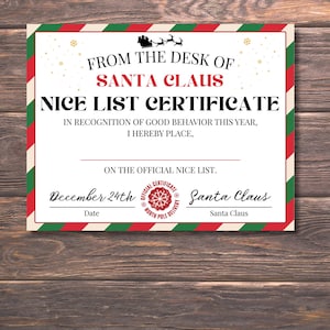 Nice List Certificate From Santa, Santa Nice List Certificate, Letter from Santa, Nice List Certificate Printable, Father Christmas Letter