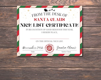 Nice List Certificate From Santa, Santa Nice List Certificate, Letter from Santa, Nice List Certificate Printable, Father Christmas Letter