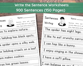 150 Printable Write the Sentence Worksheets | 900 Sentences Writing Worksheets | Writing Sentences Activity | 1st-3rd Grade ELA Worksheets