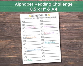 Desafio de Leitura do Alfabeto, Rastreador de Leitura, Jogo de Leitura, Desafio de Leitura, Diário de Leitura, Rastreador de Leitura ABC, Rastreador de Livros para Imprimir