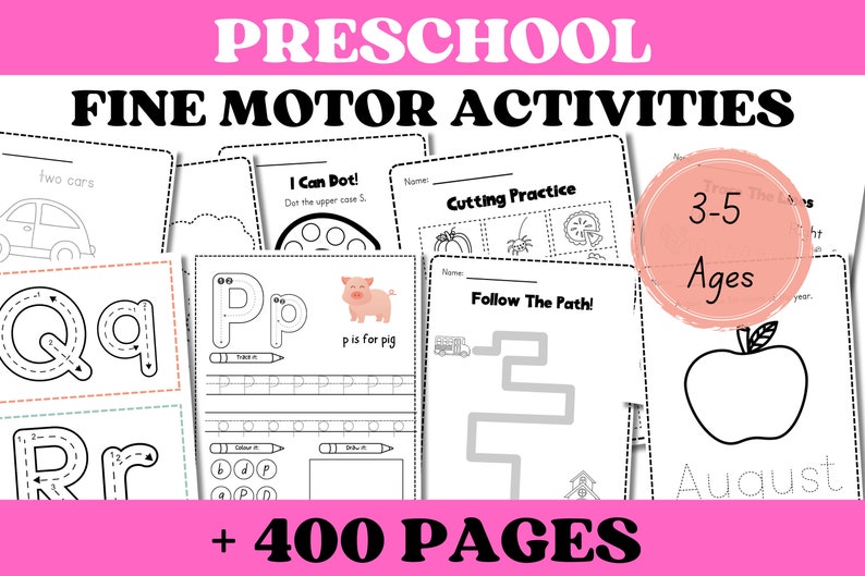400 Pages Preschool Pre-K Learning Bundle, Activity Worksheets, Alphabet, Dot To Dot, Cutting, Puzzle, Tracing, Toddler Worksheets Workbook image 1