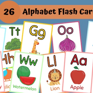 26 cartes flash ABC, cartes éducatives, cartes de A à Z, apprendre l'alphabet, cartes flash de l'alphabet, alphabet couleurs pour enfants, cartes Montessori, téléchargement numérique