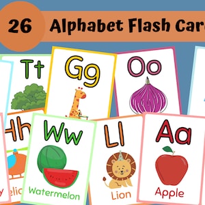 26 ABC Flash Cards, Educational Cards, A-Z Cards, Learn ABCs, Alphabet Flashcards, Kids Colors Alphabet, Montessori Cards, Digital Download