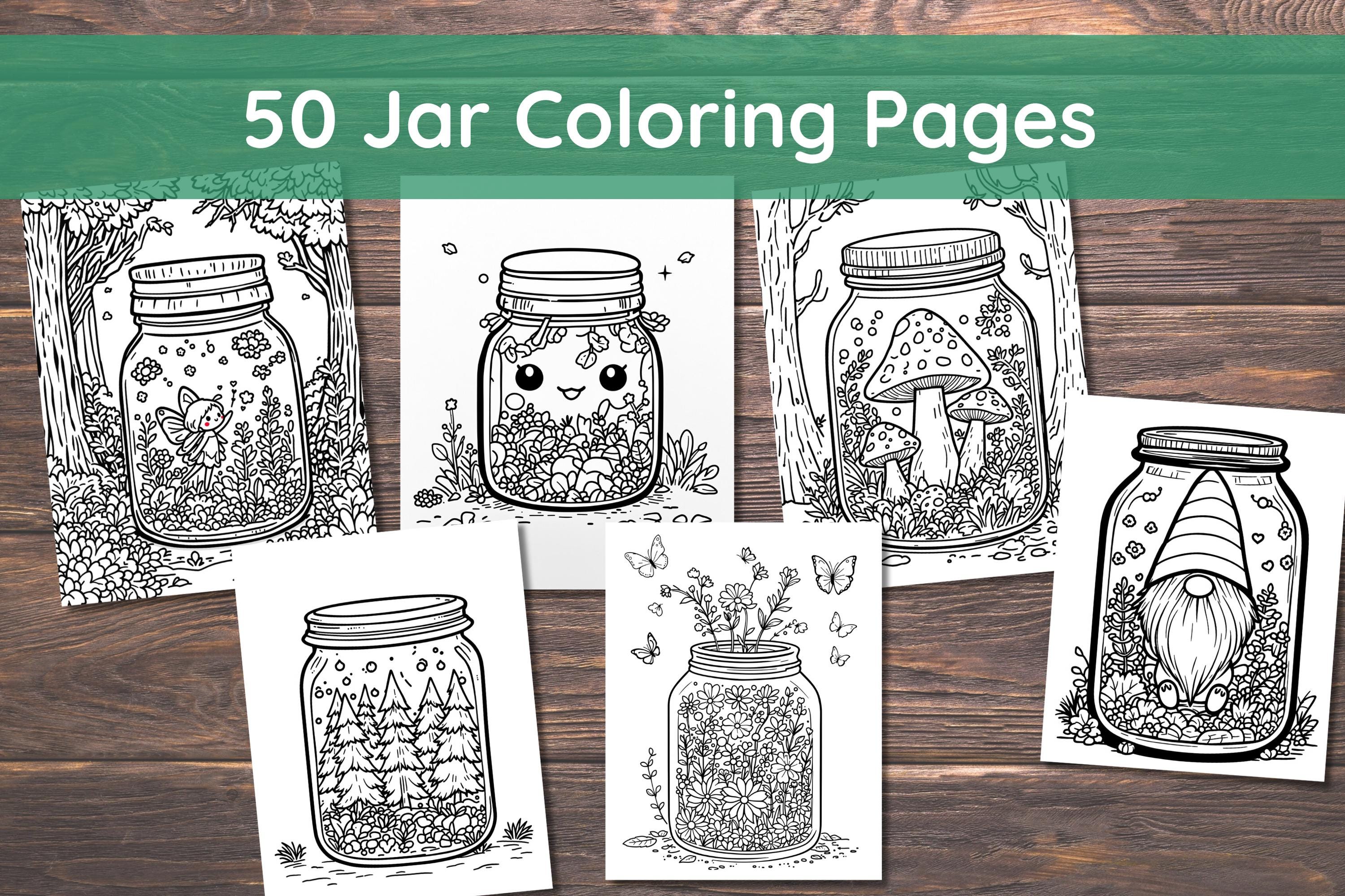 Bold & Easy Libro de Colorear Kawaii Bosque en Frasco – Escenas de bosque de hadas para adultos y niños, 50 páginas PDF (8.5x11)