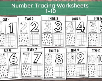 Number Tracing Worksheets 1–10 Printable, Preschool Math, Counting Practice, Number Tracing Preschool, Trace Write Numbers Kindergarten