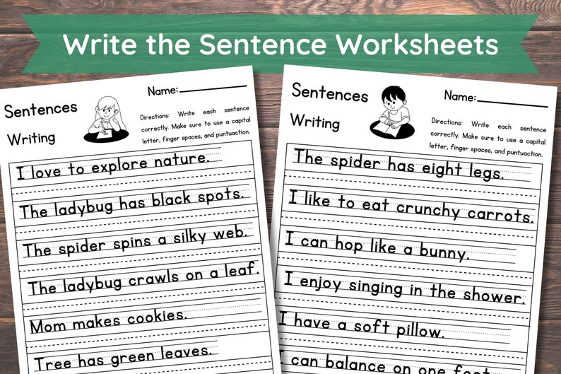 10 Printable Write the Sentence Worksheets Sentence Writing Etsy
