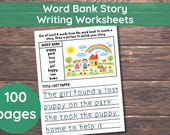 100 Word Bank Story Writing Worksheets, Creative Writing Prompts, 1st Grade & 2nd Grade Writing, Sentence Writing Practice, Write and Draw
