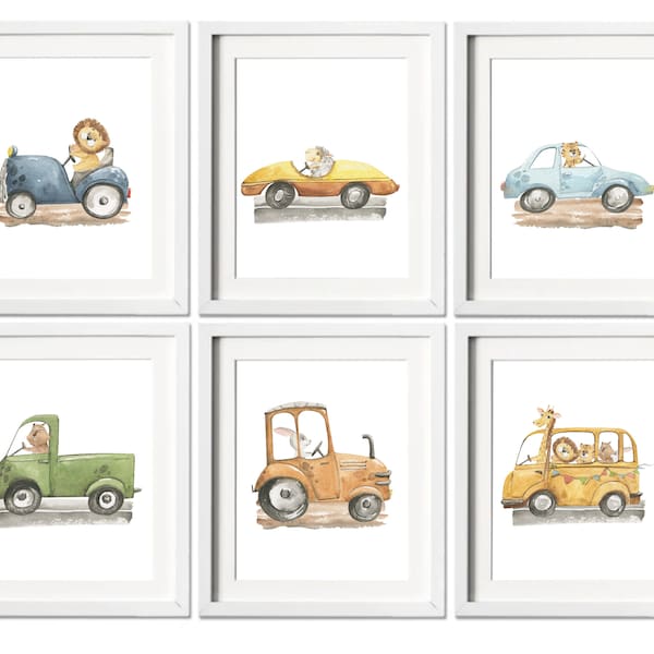 Set of 12 Transport Nursery Prints, Construction Truck Nursery Prints, Vehicle Prints, Watercolor Construction Set, Kids Gallery Wall Set