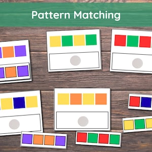 36 tarjetas para emparejar patrones para preescolar y jardín de infantes, juego de actividades para caja de tareas, educación en el hogar, centros de tiempo tranquilo, actividades de patrones de colores.