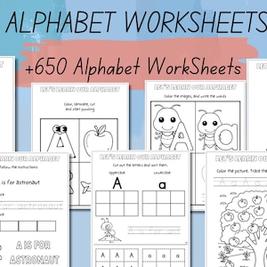 Alphabet Worksheets Printable, Alphabet Busy Book, Letter Practice Handwriting Worksheets, Preschool Curriculum, Toddler Tracing Activities