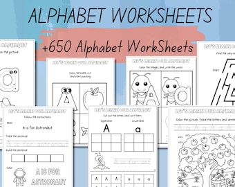 Alphabet Worksheets Printable, Alphabet Busy Book, Letter Practice Handwriting Worksheets, Preschool Curriculum, Toddler Tracing Activities