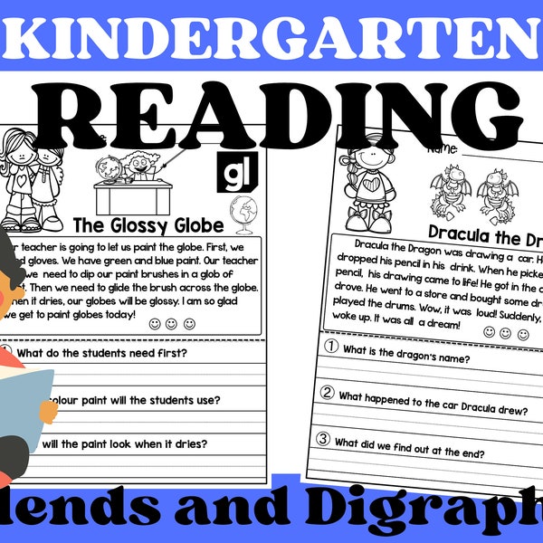 Kindergarten At Home Reading Worksheets | Comprehension Passages | Homeschool Classroom Tutoring | Preschool Reading Blends Worksheets