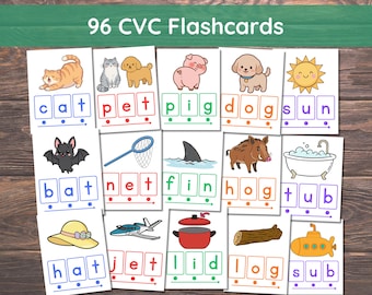 Folhas de exercícios com palavras CVC, Cartões com famílias de palavras CVC, Vogais curtas, Materiais de alfabetização para imprimir, Aprenda a ler palavras CVC, Atividades de alfabetização para imprimir