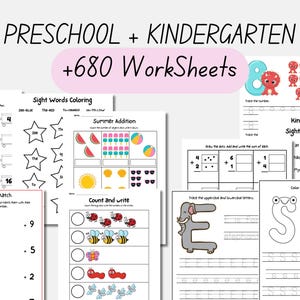Printable Toddler Worksheets, Kindergarten Learning Bundle,Busy Book,Alphabet, Numbers, Sight Words, Math Activities, Coloring pages