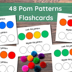Motifs pompons - 48 cartes d'activités - jouet d'apprentissage Montessori pour enfants d'âge préscolaire, école à la maison, besoins spéciaux, temps calme pour tout-petits, téléchargement immédiat