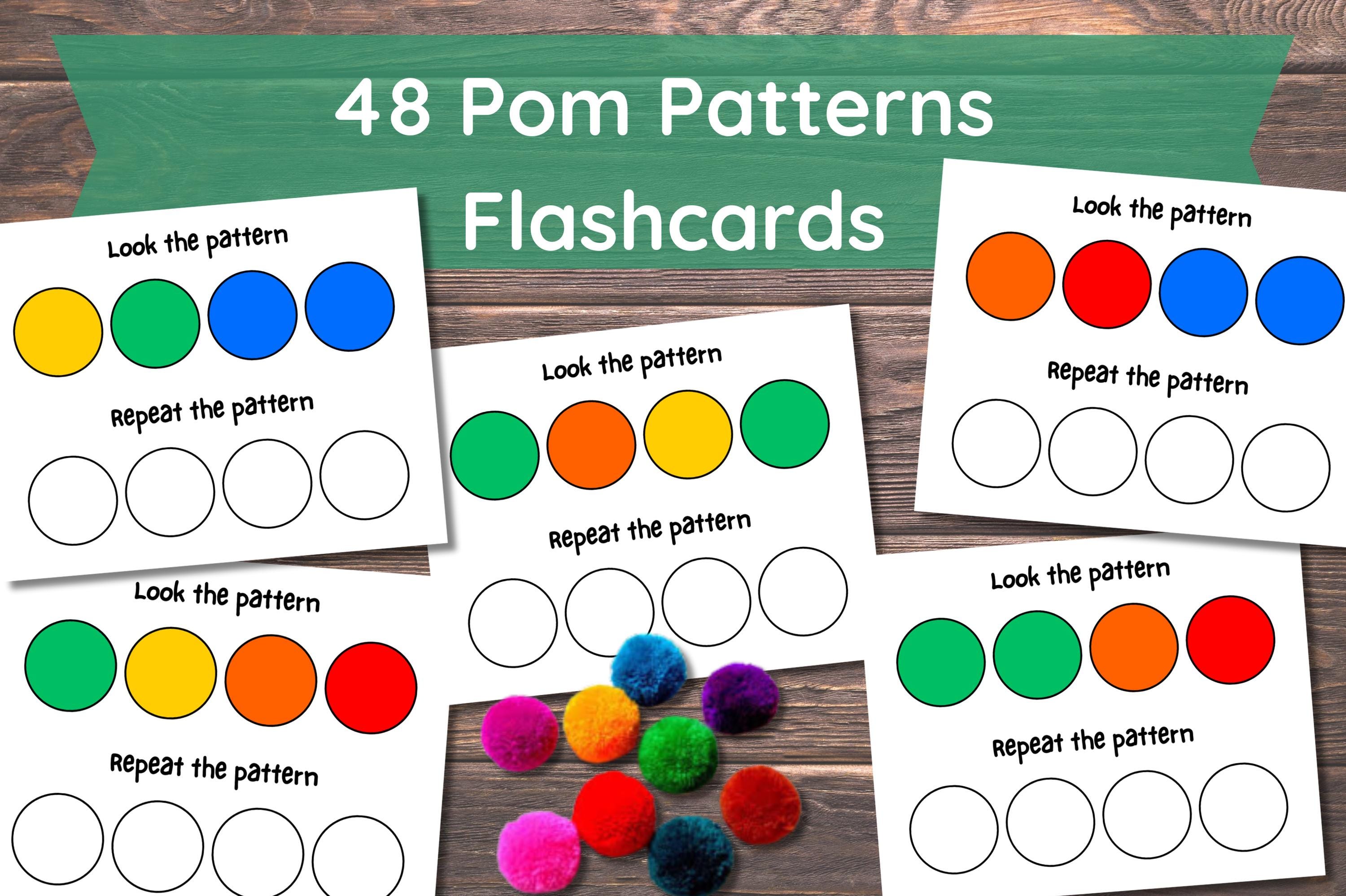 Patrones de pompones: 48 tarjetas de actividades: juguete de aprendizaje  Montessori para preescolar, educación en el hogar, necesidades especiales,  tiempo de tranquilidad para niños pequeños, descarga instantánea - Etsy  México, image size:3000x1999