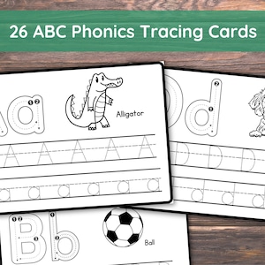 26 ABC phonics-tracingkaarten, handschrift en phonics voor peuters en kleuters | Hoofdletters en kleine letters, leeractiviteit oefenen, lettertracering