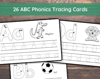 26 cartes de traçage ABC Phonics, écriture manuscrite et phonétique préscolaire-maternelle | Majuscules et minuscules, Pratique d'activité d'apprentissage, Trace de lettre