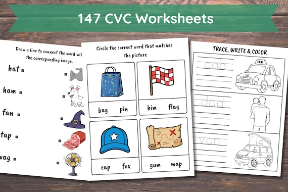 CVC Words Worksheets, CVC Word Families Phonics Worksheets: Kindergarten & Grade 1, Literacy Activities, Learn to Read, Blends and Digraphs