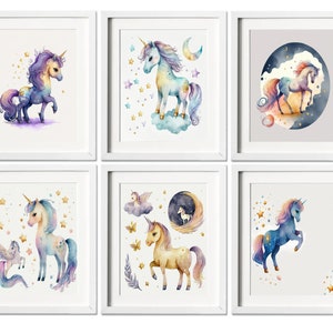 Set of 12 Unicorn Watercolor Wall Art, Printable Unicorn Art, Girls Room Decor, Unicorn Print Girls Room, Girls Bedroom, Girl Nursery Print