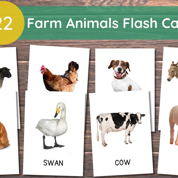 22 Farm Animals Cards | Montessori Flash Card | Real Pictures Cards | Educational Preschool Printable Card | Farm Animals Cards for Toddlers