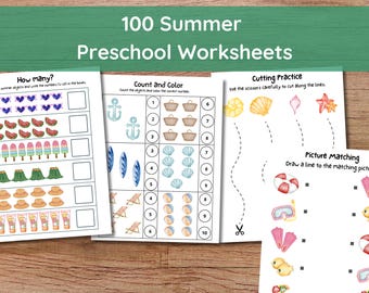 Printable Summer Preschool Activity Bundle, Summer Preschool Kindergarten Activity Packet, Summer Kids Activity, 100 Pages, 8.5"x11"