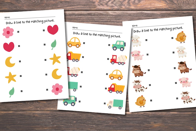 Printable Matching Worksheets, Match the Picture, Kindergarten Preschool Activity, Busybook, Educational Pages image 2
