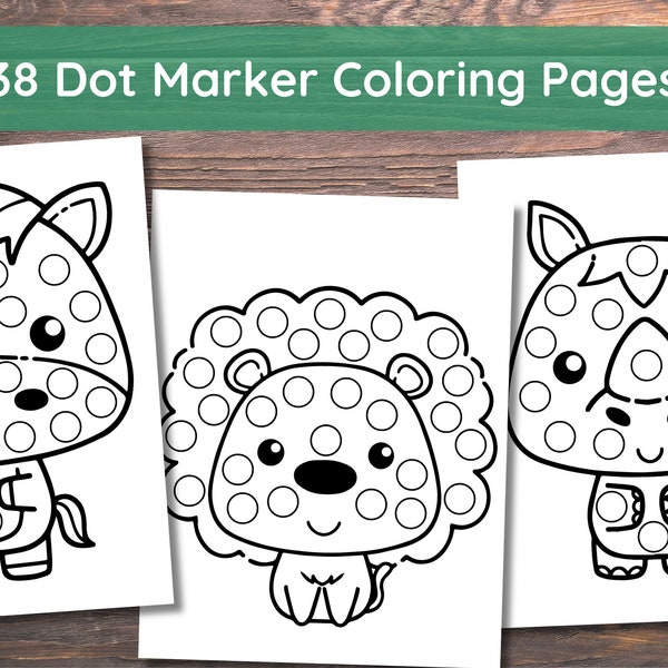 Coloriage pour enfants : pages à colorier avec marqueurs | Marqueurs animaux à imprimer | Faire une activité avec des points, 38 pages à colorier numériques