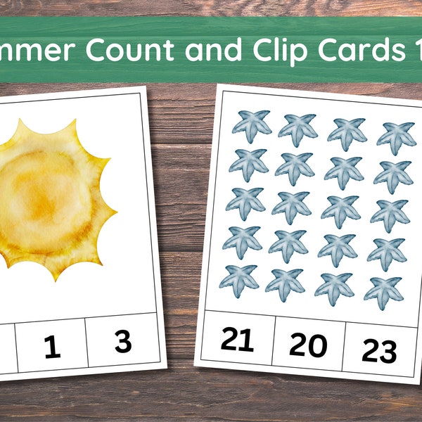 Summer Count and Clip Cards, Preschool Printable, Preschool Math, Kindergarten, Home School, Montessori, Printable, Printable Activity