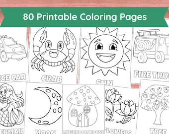 80 pagine da colorare stampabili per bambini, bambini piccoli, bambini in età prescolare, libro da colorare pagina da colorare stampabili per la scuola materna della scuola materna e per la scuola materna