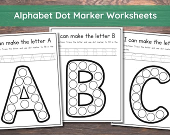 Alphabet Animal Dot Marker Worksheets, 52 Pages, Dot Marker Activities for Toddlers/Preschooler, A-Z Do a Dot Printable, Fine Motor Skills