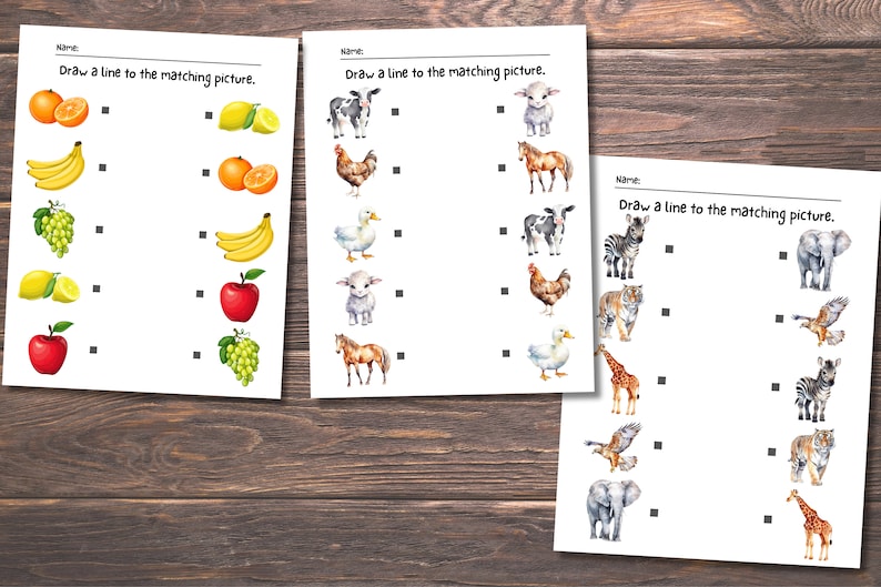 Printable Matching Worksheets, Match the Picture, Kindergarten Preschool Activity, Busybook, Educational Pages image 3