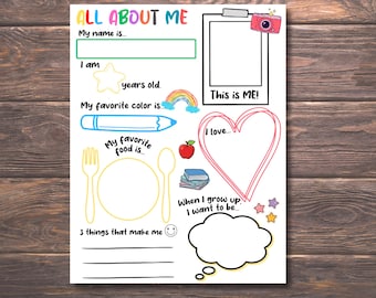 Todo sobre mí, Hoja de trabajo "Todo sobre mí", Actividad para el regreso a clases, Página para colorear "Conóceme", Preescolar, Preescolar, Jardín de infantes, Imprimible