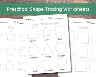 Feuilles de calcul de traçage de formes pour les enfants d'âge préscolaire, Feuilles d'exercices de formes imprimables, Feuilles d'exercices pour l'école à la maison, Jardin d'enfants, École maternelle