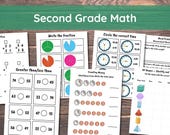 Second Grade Math Worksheets, Second Grade Word Problems, Addition, Subtraction, Shapes,  Fraction, Math Review, 2nd Grade Math Worksheets
