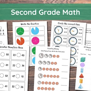 Second Grade Math Worksheets, Second Grade Word Problems, Addition, Subtraction, Shapes,  Fraction, Math Review, 2nd Grade Math Worksheets