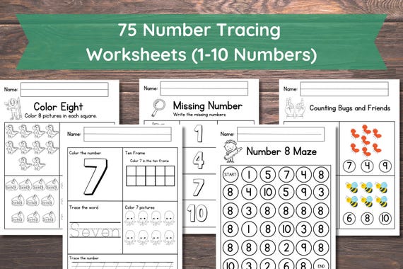 Number Worksheets - Printable - Kindergarten - Numbers to 10 - Math - Counting - Instant Download - Prek - Homeschool - Teacher Resources