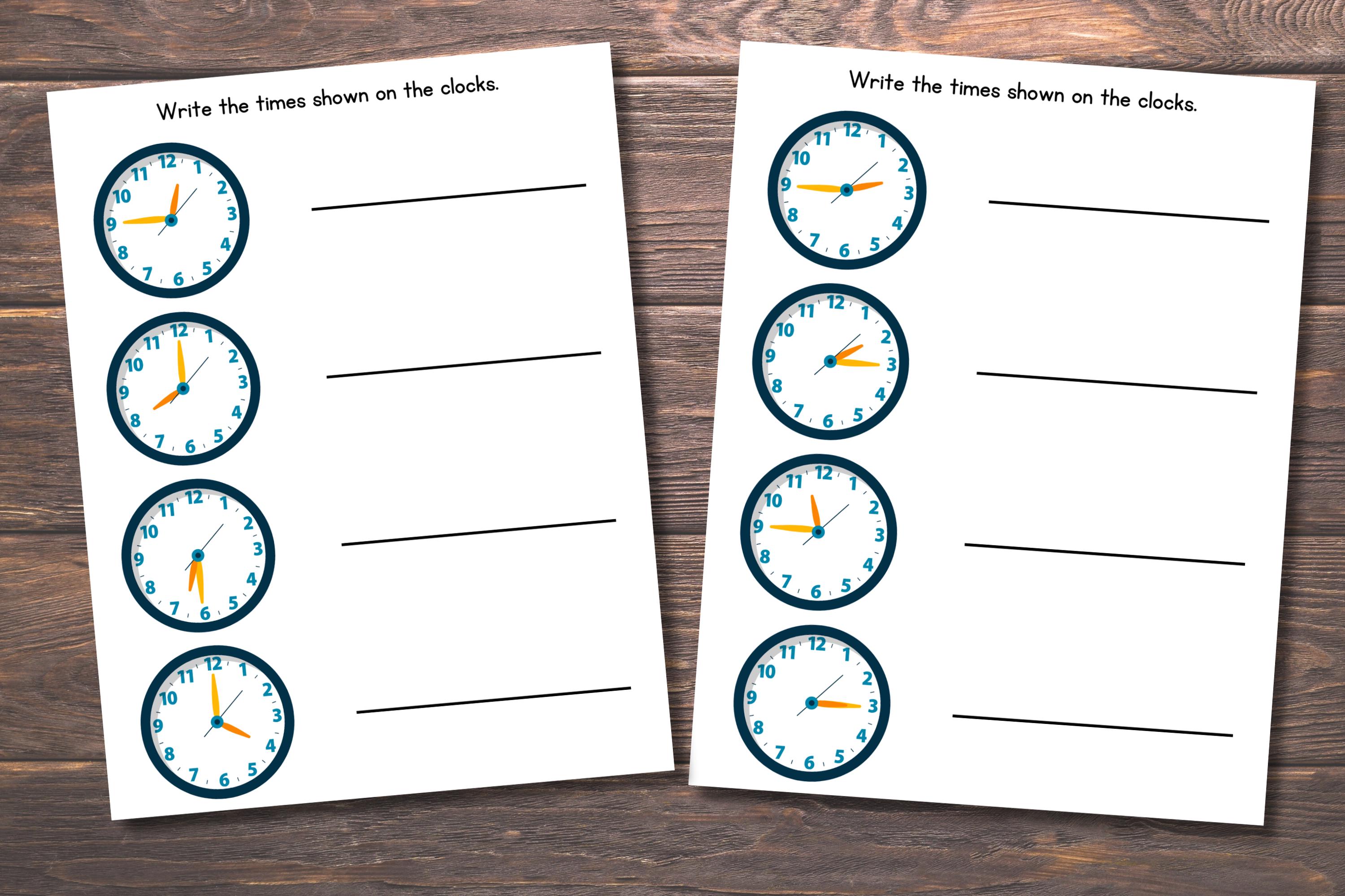 50 Telling Time to the Hour Worksheet, Kindergarten, First Grade ...