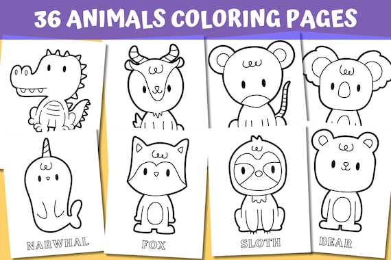 36 Animals Coloring Pages, Coloring Pages For Kids, Printable Coloring Book, Forest Animals, Forest Animals, Kids Coloring Sheets, Digital