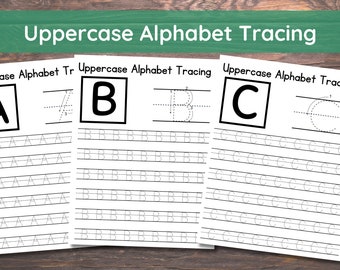 26 Printable Uppercase Alphabet Tracing Worksheets. Preschool-Kindergarten Handwriting.Letter Tracing Worksheets. 8.5x11"