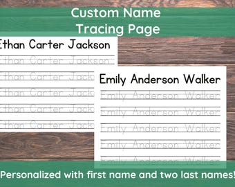 Custom Full Name Tracing PDF | Personalized Handwriting Practice for Kids | First and Last Names Trace Worksheet Preschool & Kindergarten