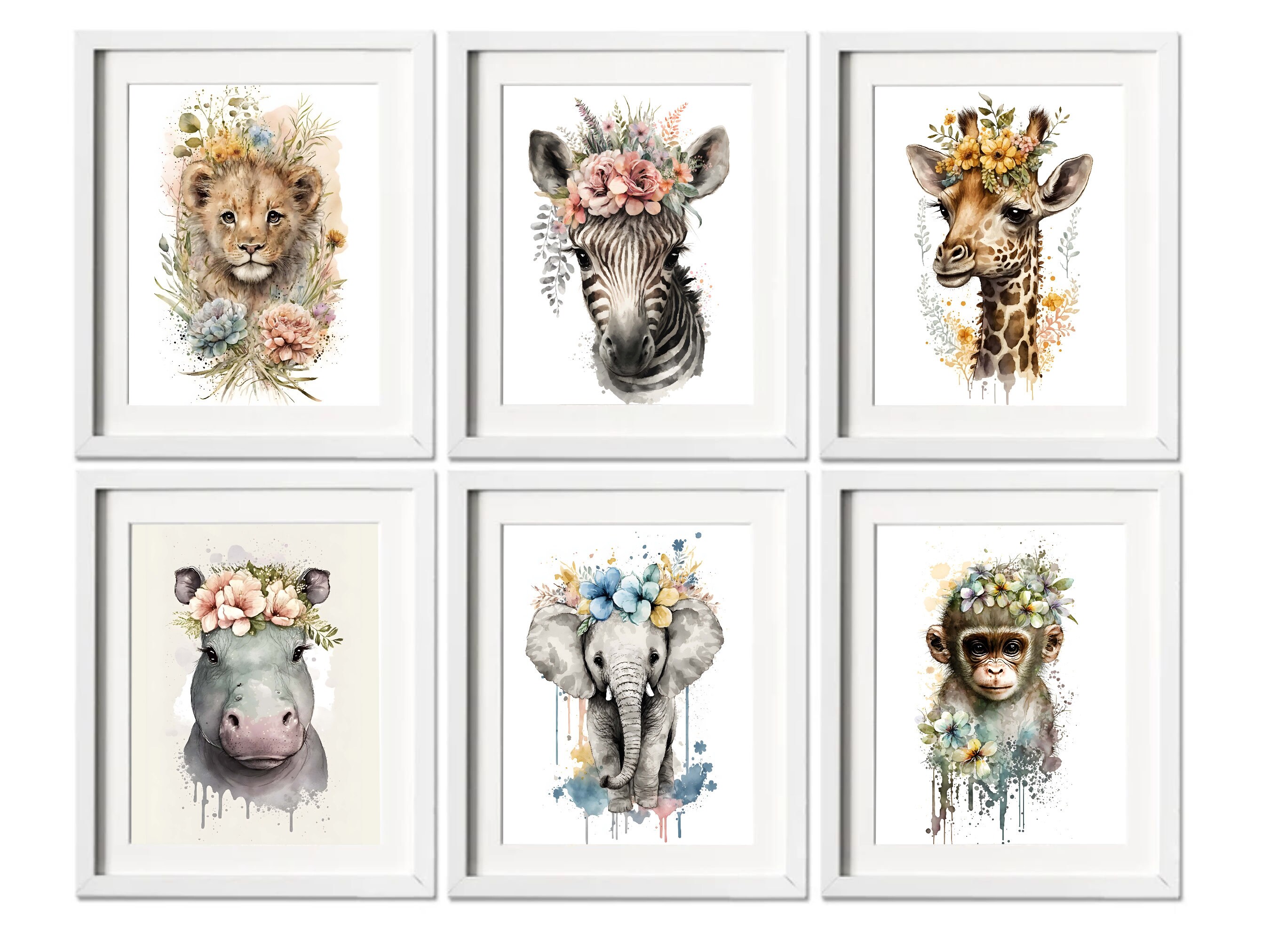 Safari Nursery Prints, Set of 6 Prints, Nursery Decor, Nursery Wall Art, Safari Wall Art,Baby Animal Prints for Nursery, Baby Animal Prints,