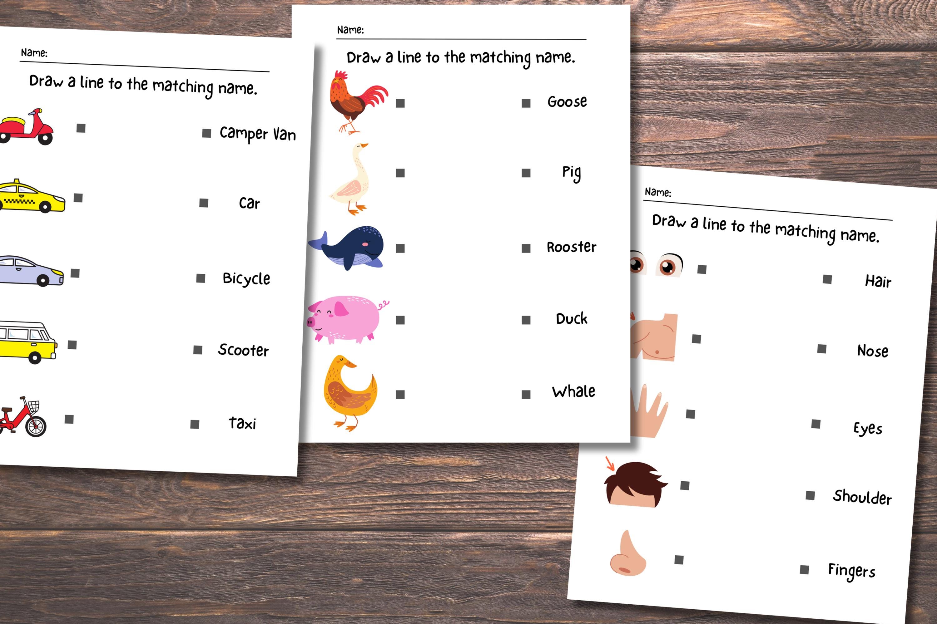 Printable Matching Names Worksheets, Match the Name, Kindergarten ...