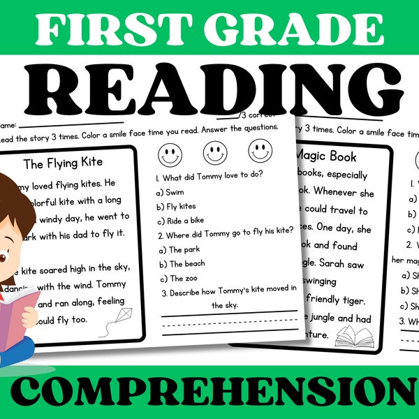 First Grade Reading Comprehension Worksheets Decodable Stories with Questions Homeschool Learn at Home | Reading Fluency Passages