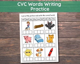 Folhas de exercícios de escrita de palavras CVC, atividades de fonética para o jardim de infância, traçado de palavras de 3 letras, PDF imprimível para aprender a ler, prática de fonética