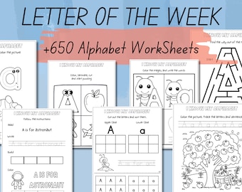 Letter of the Week Worksheets Printable, Alphabet Busy Book, Learning Binder, Preschool Curriculum, Toddler Tracing Activities, Kindergarten