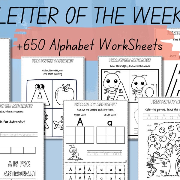 Letter of the Week Worksheets Printable, Alphabet Busy Book, Learning Binder, Preschool Curriculum, Toddler Tracing Activities, Kindergarten