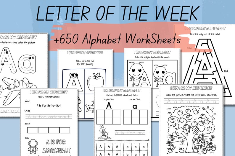 Letter of the Week Worksheets Printable, Alphabet Busy Book, Learning Binder, Preschool Curriculum, Toddler Tracing Activities, Kindergarten image 1