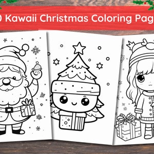 Páginas Para Colorear De Navidad Kawaii, 60 Páginas, Colorear Lindo, Regalos Kawaii, Kawaii Lindo, Anime Kawaii, Colorear Kawaii, Santa, Descarga Digital